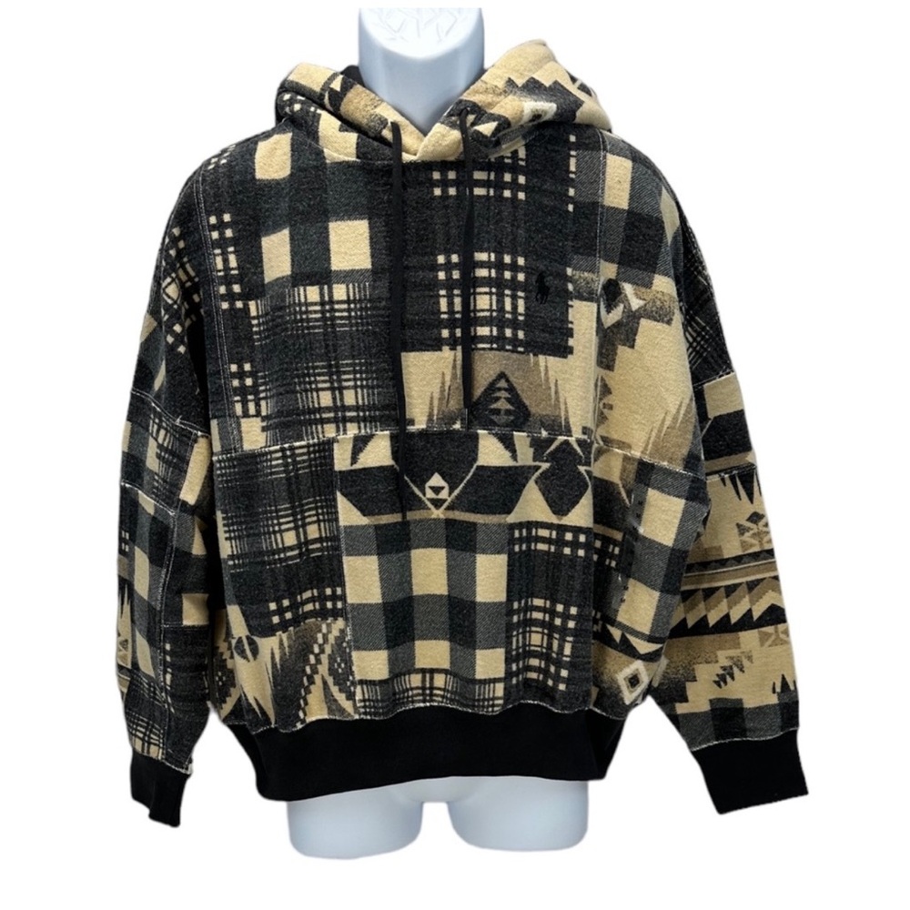 Polo Ralph Lauren Patchwork Plaid Aztec Southwestern Hoodie Womens Medium